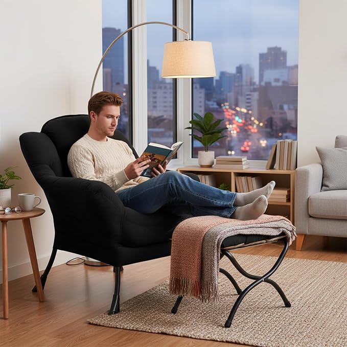 Welnow Lazy Chair with Ottoman, Reading Chair with Footrest, Foldable Footrest - Image 9