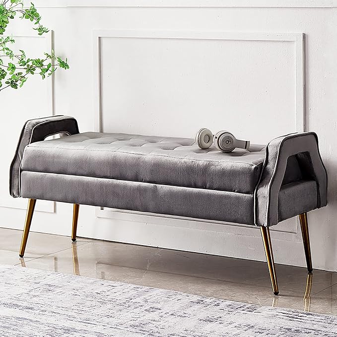 Luxurious End of Bed with den Legs, Bedroom Velvet Upholstered Seat, Comfy by Unknown