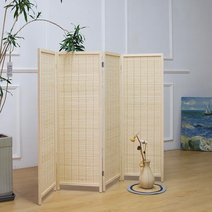 4 Panel Short Room Divider Screen, Small Bamboo Panel Divider - Image 4