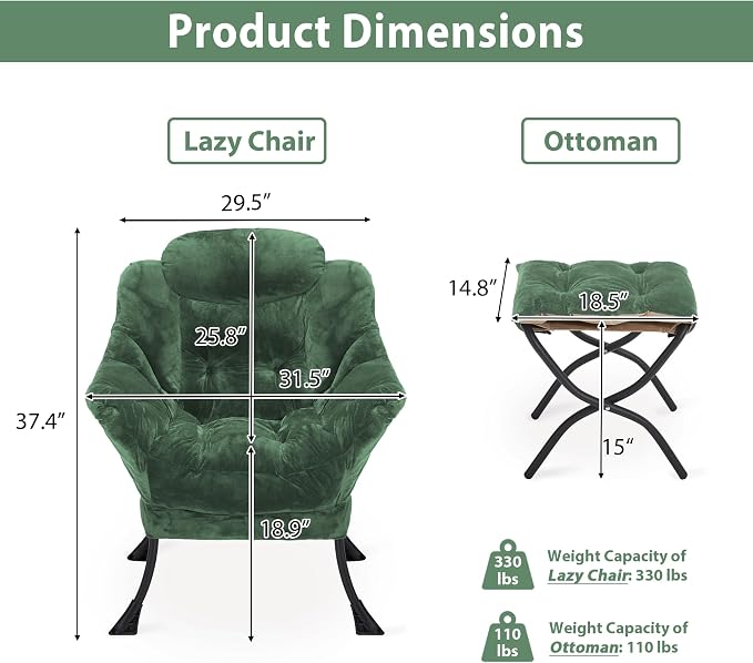 Youtanic Lazy Chair with Folding Ottoman, Accent Chair Plush Upholstered with - Image 3
