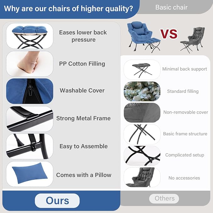 Furlide Lazy Chair with Ottoman, Modern Lounge Chair with Lumbar Pillow - Image 8