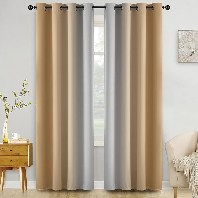 COSVIYA Grommet Blackout Ombre Beige Curtains W52 x L84 Inch | Gradient Light by COSVIYA