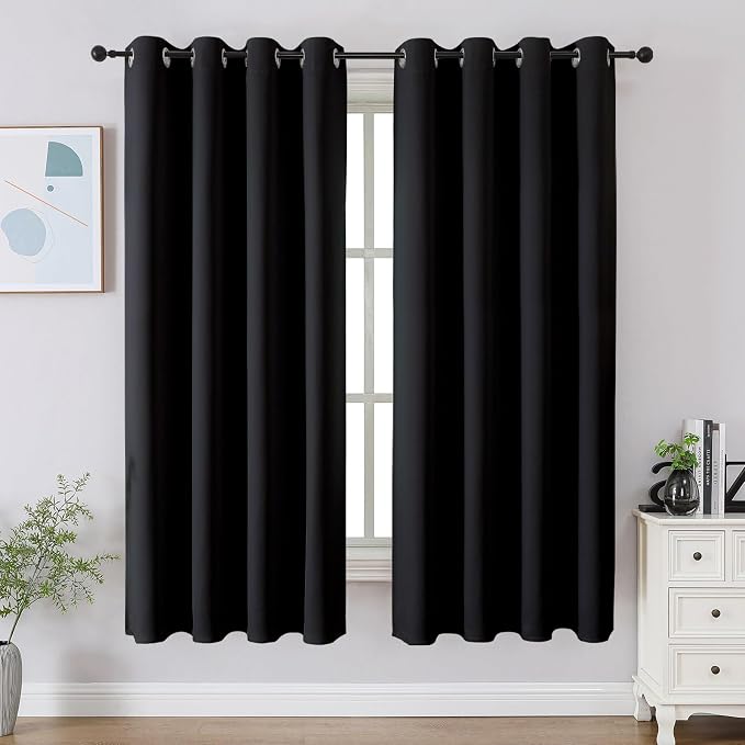 CUCRAF Black Blackout Curtains 54 inch Length 2 Panels Set, Room Darkening by CUCRAF