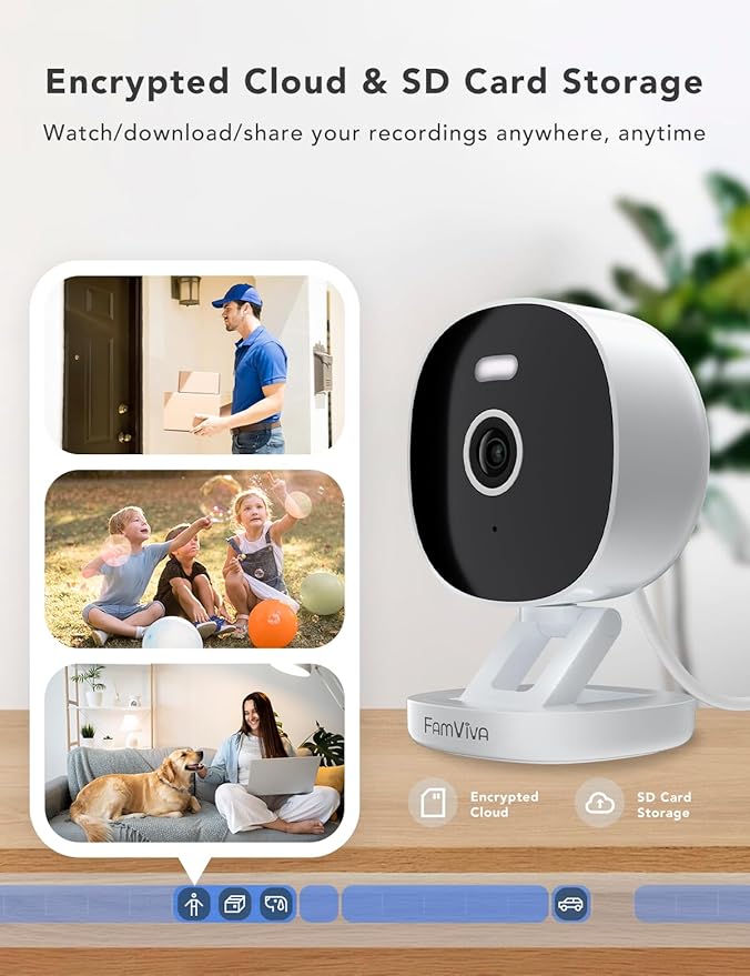 FAMVIVA 2K Security Camera, Outdoor/Indoor for Home, Pet, Baby, Nanny, IP65 Waterproof Color Night Vision, White Light & Siren, Recording, Motion Detection, Compatible with Alexa, White-4P