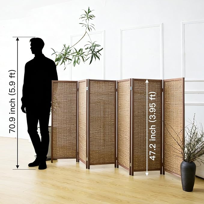 6 Panel Short Room Divider Screen, Small Bamboo Panel Divider - Image 2