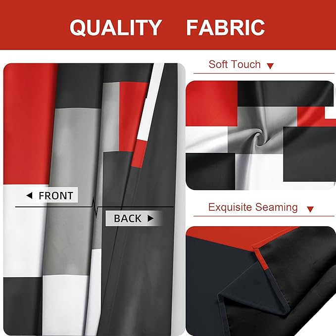 Red Black 100% Blackout Curtains for Bedroom 108 inch Extra Long 2 Panels Set White Grey Modern Abstract Geometric Black Out Curtains Room Darkening Window Drapes for Living Room, 52Wx108L