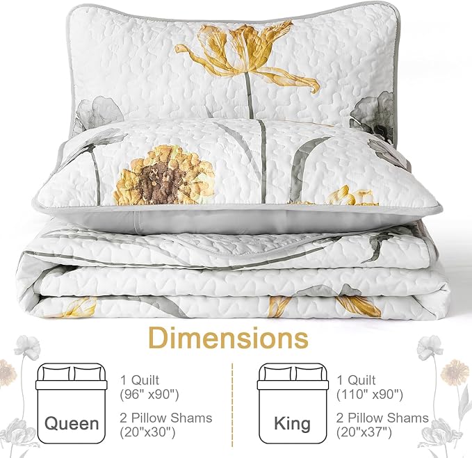 WONGS BEDDING Floral Quilt Set Queen Size - Image 8