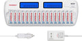 Tenergy TN438 16-Slot Smart Battery Charger for AA/AAA NiMH/NiCd LCD Display + 16 Premium Rechargeable AA Batteries