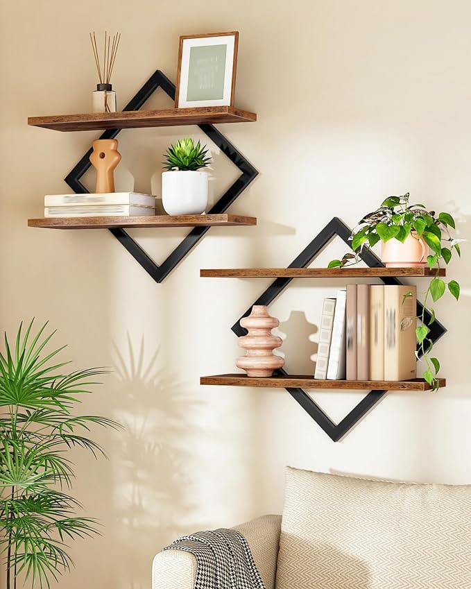 Floating Shelves, 2-Tier Hanging Shelves, Wall Shelf Set of 2, Wall Mounted by Choezon