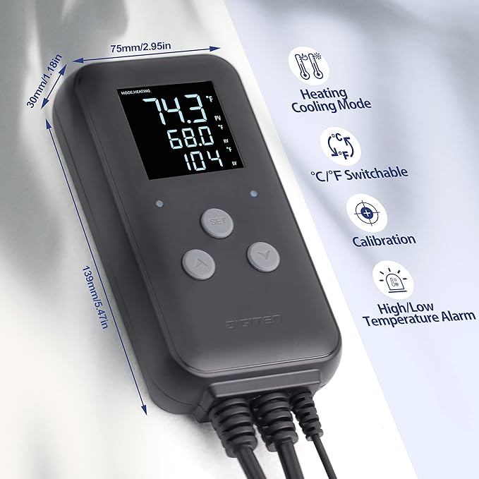 DIGITEN Heat Mat Thermostat Waterproof Temperature Controller DTC315 Greenhouse Aquarium Plug in Thermostat for Seedlings 15A Reptiles Temperature Controller Outlet