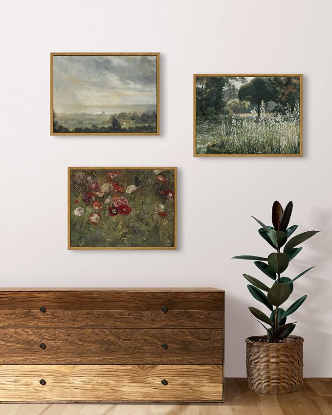 InSimSea Framed Canvas Wall Art, Vintage Bathroom Shelf Art, Poppy Picture - Image 2