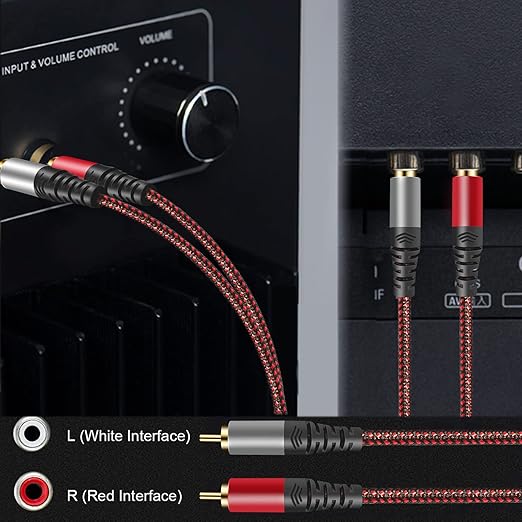 Tiierzon RCA Cable 12Ft,2Rca Male to 2-RCA Male Audio Stereo Subwoofer Cable [Hi-Fi Sound] Nylon-Braided Auxiliary Audio Cord for Home Theater, HDTV, Amplifiers, Hi-Fi Systems,Speakers and etc (12Ft)