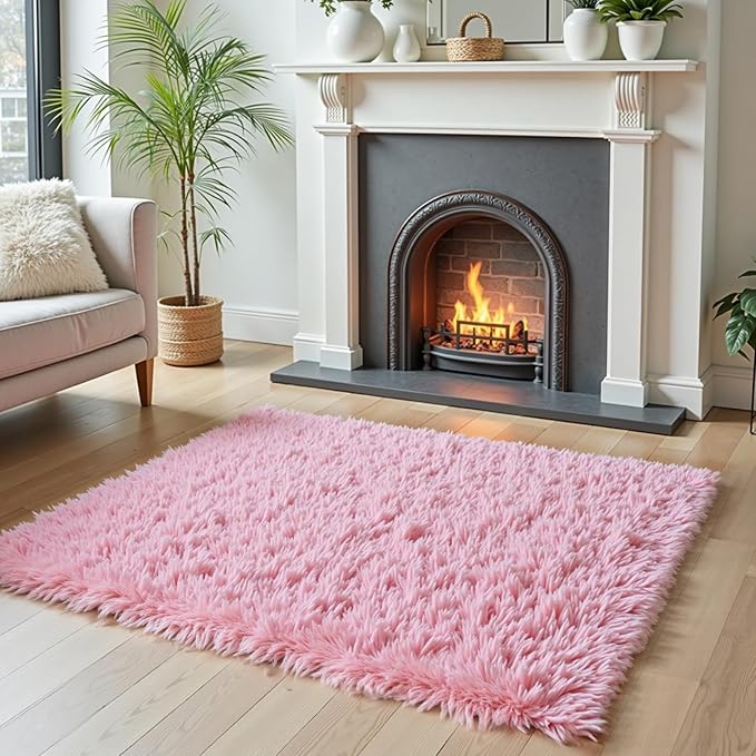 Small Shag Area Rug for Bedroom, 2x3 Pink Soft Plush Carpet | Non-Slip Floor Mat - Image 2
