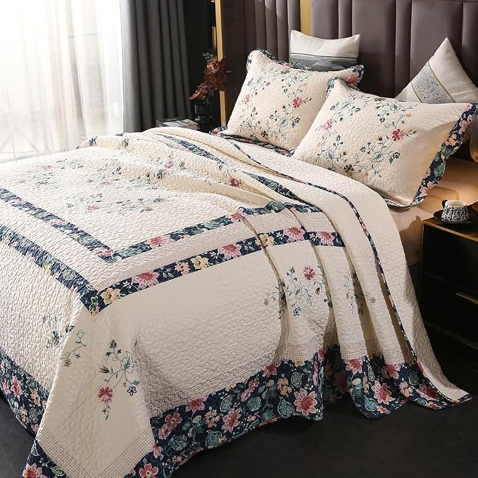 ROOMLIFE Quilt Set Twin Floral Leaves 3D Embroidery Pattern 2-Piece Cotton | by ROOMLIFE