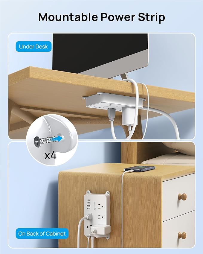 TROND 360° Rotating Power Strip, 1300J Surge Protector, ETL Listed, Wall - Image 4
