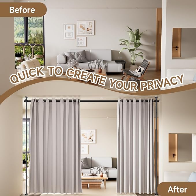 Room Divider Privacy Screens, No Drill Curtains Rod - Image 7