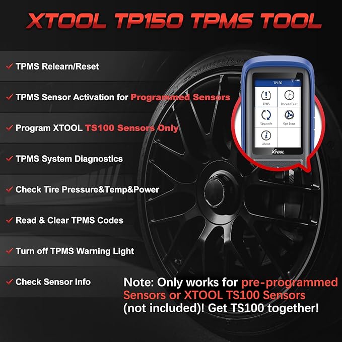 XTOOL TP150 TPMS Programming Tool, 2026 TPMS Relearn Tool, Activate/Relearn All Known TPMS Sensors, Program XTOOL TS100 Sensors (315/ 433MHz), TPMS Reset/Diagnosis