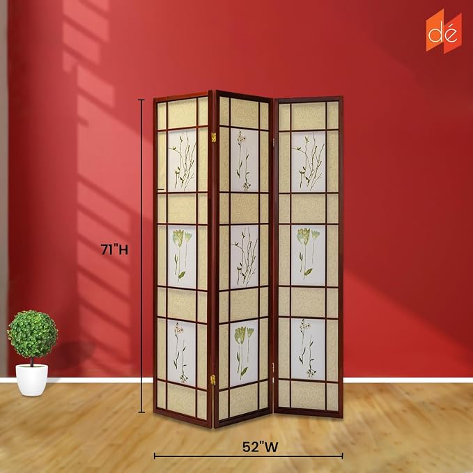 Legacy Decor Room Divider Screen 71-in Tall 4-Panel Cherry Botanical Print | - Image 5