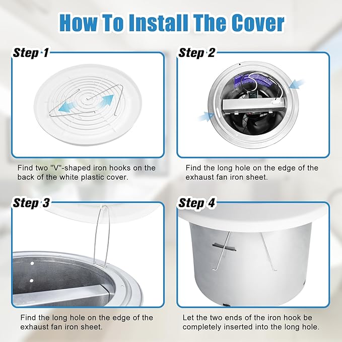 HTONG Innovation V2262-50 7 Inch Bathroom Exhaust Fan, 50 CFM Ceiling Exhaust Fan for 8" Rough-in Opening, 1.0 Sones Quiet Effective Ventilation for Bathroom, Kitchen, Laundry Room, Mobile Home