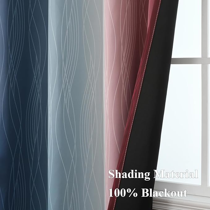 Navy Blue and Burgundy Red Ombre Blackout Bedroom Curtains 102 Inches Long | - Image 5