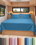 RV Short Queen Sheet Set 60 X 75 - 4 Piece RV Short Queen Bed Sheets - Soft, Breathable & Cooling - Designed for Bunks, Trailers & Campers - Fits 8” to 12" Mattress - Hotel Luxury Bedding - Denim Blue