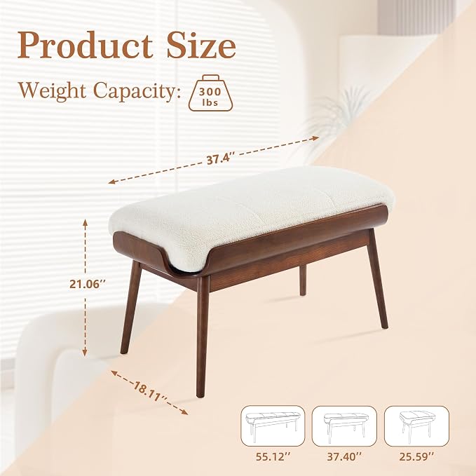 BFZ 37.4" Upholstered Bedroom Bench Walnut Wood Frame Entryway Bench | Padded - Image 3