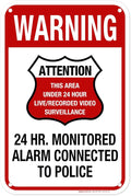 Warning 24 HR. Monitored Alarm Connected To Police Sign, 12x18 Inches, 55 mil thick HDPE (high density polyethylene), Made in USA by My Sign Center