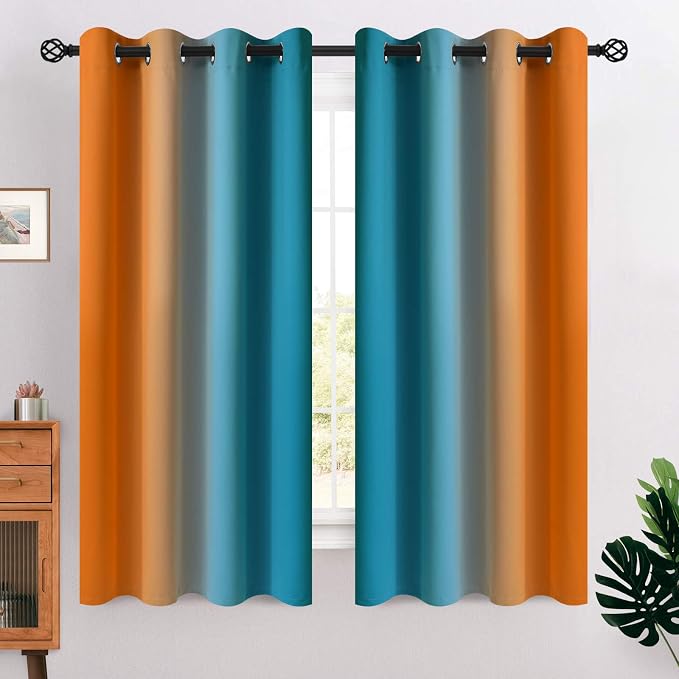 COSVIYA Grommet Ombre Blackout Orange and Blue Curtains, W52 x L63 inch | Room by COSVIYA