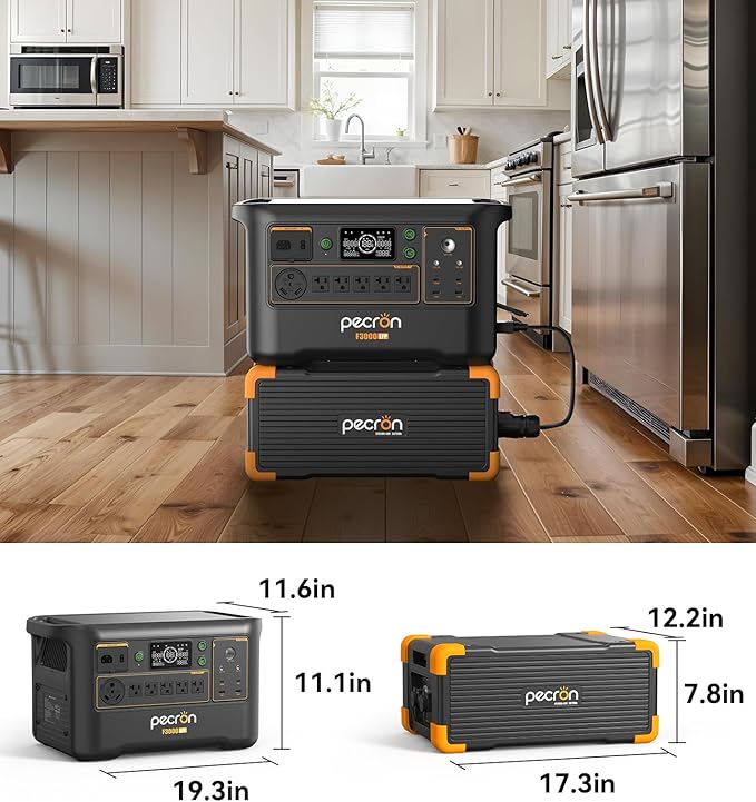 Pecron Portable Power Station F3000LFP with Cart Kit, 3072Wh Solar Camping Generator, 3600W Solar Generator for RV, Home Use, CPAP