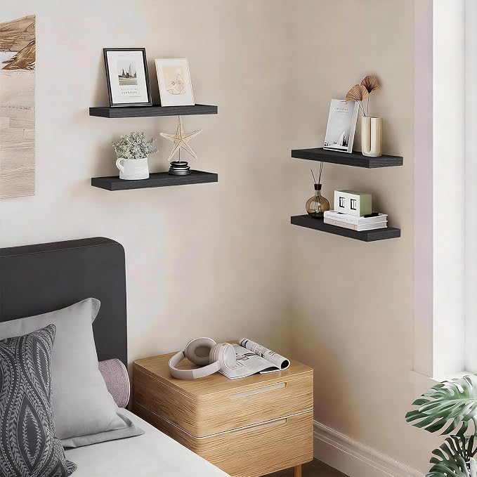 BAYKA Floating Shelves for Wall, Wall Mounted Rustic Wood Shelves for Bathroom - Image 2