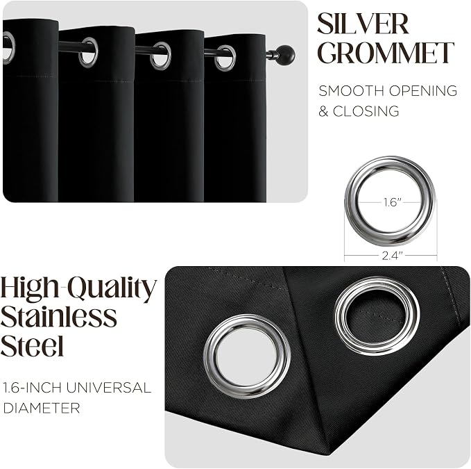 CUCRAF Custom Black Blackout Curtains 1 Panel Set, Thermal Insulated Grommet - Image 2