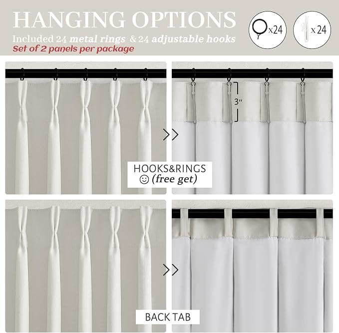 Beige White Blackout Pinch Pleated Dual Layer Linen Curtains 84 Inches Long | - Image 7
