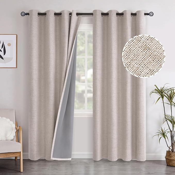 YoungsTex Beige Linen Blackout Curtains 84 Inch Length by YoungsTex