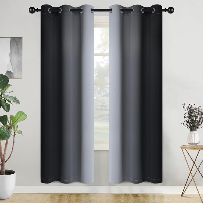COSVIYA Grommet Ombre Black Room Darkening Curtains 72 inch by COSVIYA
