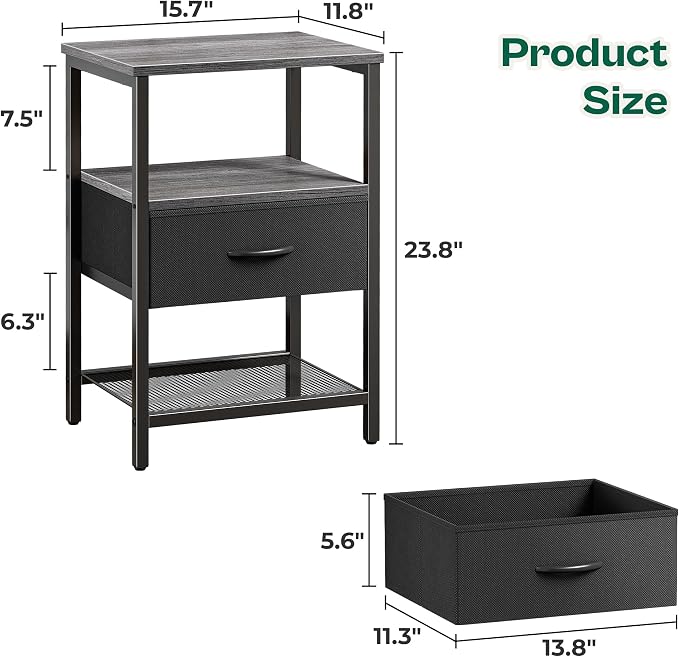 Huuger Night Stand with 2 Drawers, Bed Side Table with Open Shelf | Bedroom - Image 3