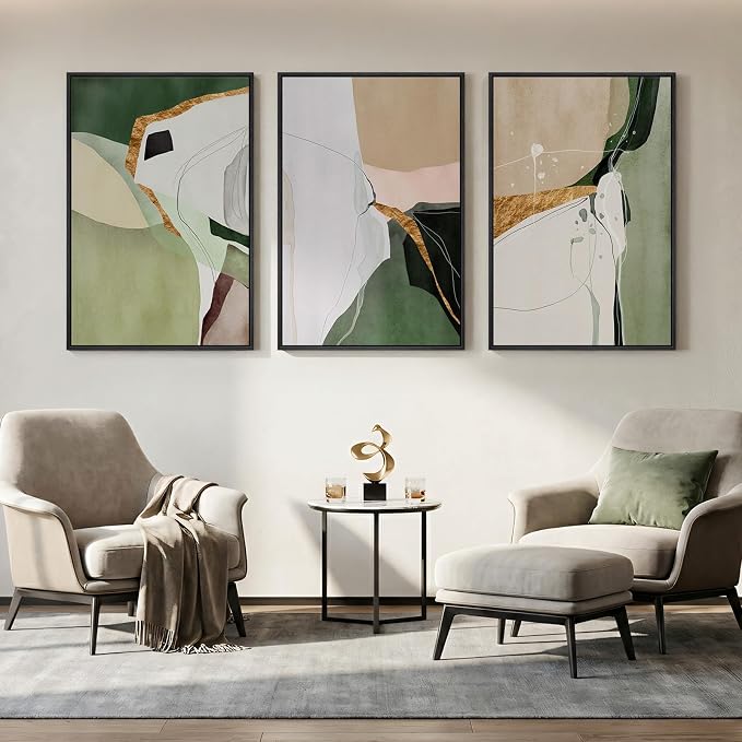 Large Framed Sage Green Abstract Wall Art - Image 2