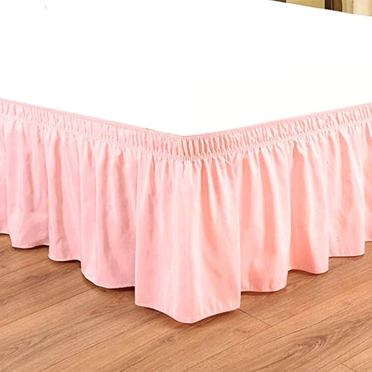 Peach Wrap Around Bed Skirts with 16" Drop - Three Sides Fabric Adjustable Elastic Dust Ruffle Silky Soft -600 TC Stretchy Bed Skirt-Short Queen(60"X 75") Peach