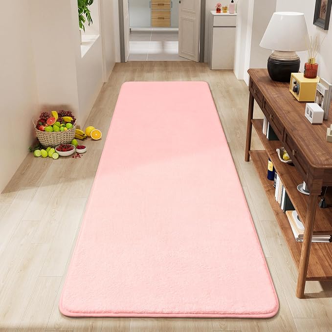 Modern Soft Hallway Runner Rug, 2x6 Feet Pink Washable Runner Rugs | Fluffy by AmeareaDirect