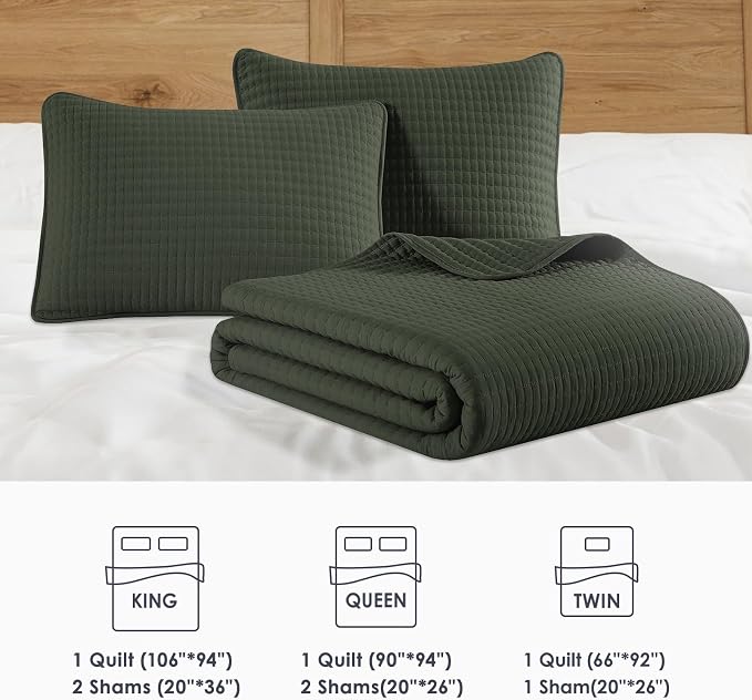 Queen Quilt-Lightweight Bedspreads Dark Green Queen Size Quilt Bedding Set | - Image 8