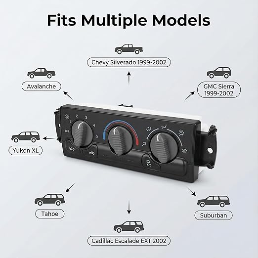 599-266 A/C Control Switch Air Conditioning Climate Control Module, Front Climate Control Module Panel for GMC Sierra Yukon Chevy Silverado 1999-2002, 15054697, 15753264, 19244873, 9361355