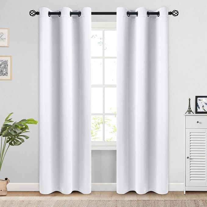 COSVIYA Grommet Room Darkening Pure White Curtains 84 inch Long by COSVIYA