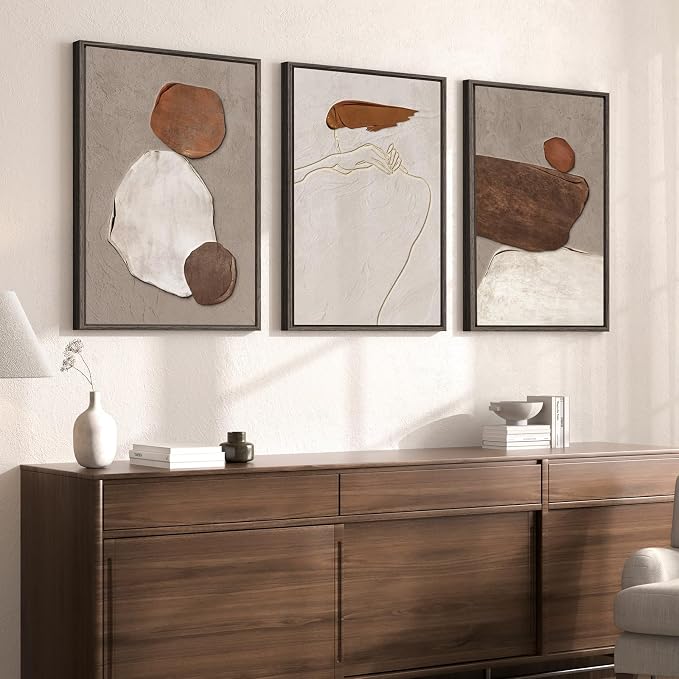 Large Framed Beige and Brown Neutral Abstract Wall Art, 20x30 In | Rustic - Image 2