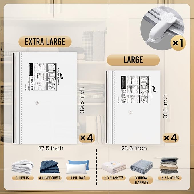 TAILI 8 Pack Vacuum Storage Bags, 2 Size Combo, Space Saver - Image 3