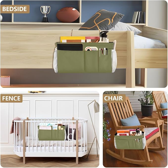Olive Color Bedside Caddy Storage Bag Bedside Organizer - Image 8