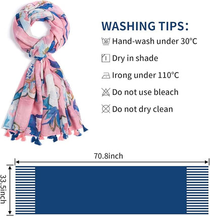 Scarf for Women Lightweight Soft Floral Leopard Printed Scarves Fall Winter Fashion Shawl Wrap with Fringe