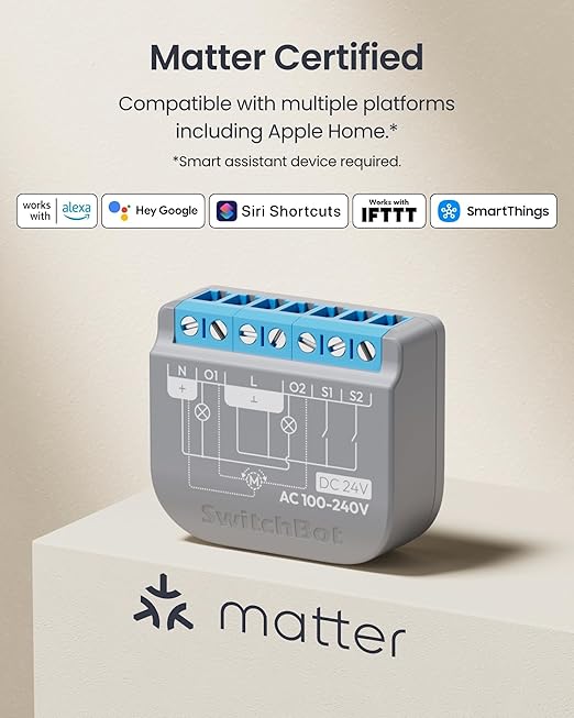 SwitchBot WiFi Switch 2PM Compatible with Alexa/Apple Home/Google Home, Power-Measuring Relay Switch Module with Integrated Bluetooth Repeater and Dry Contact, Wi-Fi 2.4 GHz, 16A (Pack of 4)