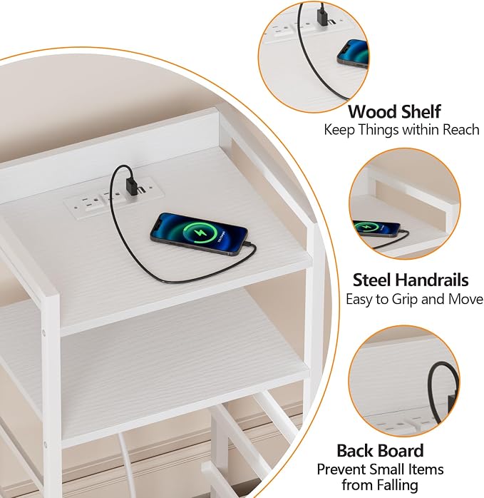 White Nightstand with Charging Station, Small Dresser - Image 7
