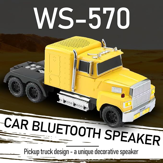 WSTER American Truck Bluetooth Speaker with HD Sound, TWS Pairing, LED Party Light, Operation Panel, Built-in Mic, Portable Car Model Speaker for Parties, Beach, Outdoor Activities (Yellow)