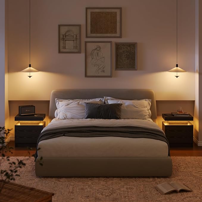 Modern Black LED Nightstand for Bedroom Bedside Table - Image 6