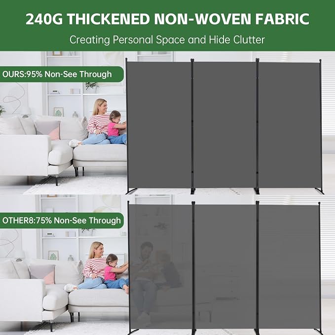 3 Panel Folding Room Divider, Sturdy Frame Freestanding Wall Divider | - Image 3